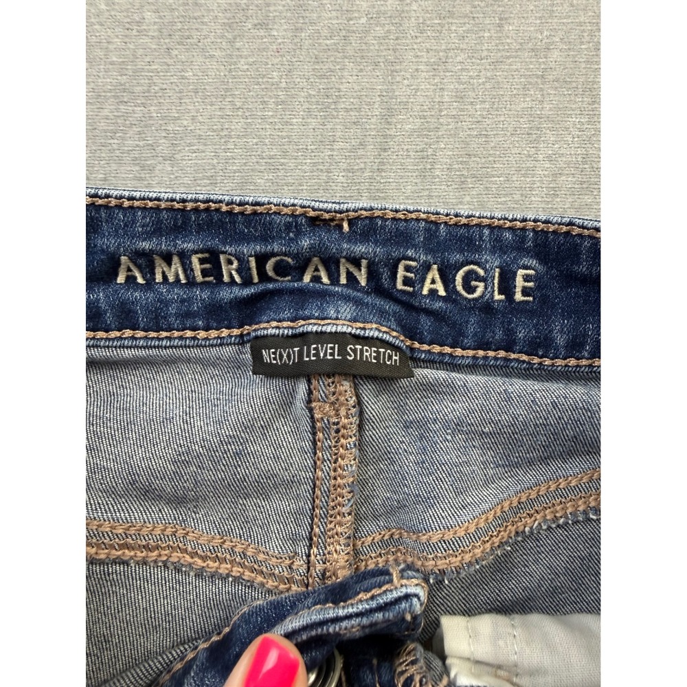 American Eagle High V-Rise Shortie Distressed Denim Shorts Blue Women Size 6 - Picture 4 of 8